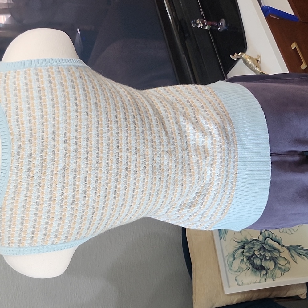 Juicy Couture 100% Cashmere Sweater Vest Ribbed Cream,Blue, Tan Knit Sleeveless - Picture 3 of 10